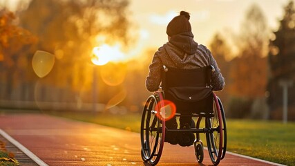 Sunset Stroll: Person in Wheelchair at Golden Hour