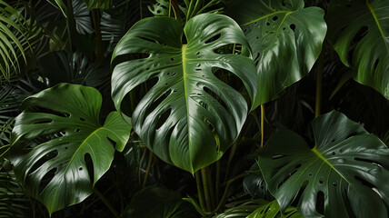 Close-Up of Dense Green Leaves in a Tropical Forest