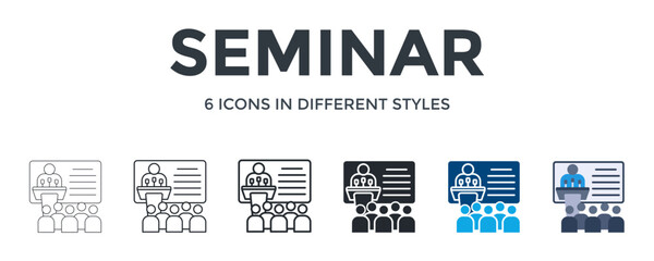 Seminar  Icon In Different Style Vector Illustration. Designed In Thin Line, Regular Line, Bold Line, Glyph, Color Fill, And Flat Style Can Be Used For Web