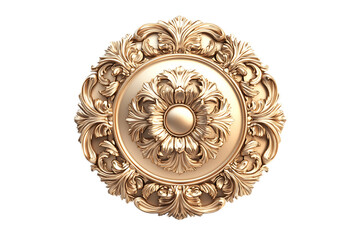 Intricate Gold Circular Ornament with Floral Details, PNG