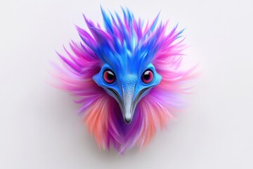 Obraz premium Vibrant, stylized bird head, showcasing a blend of bright, colorful plumage. Intricate details and bold hues create a captivating, fantastical creature