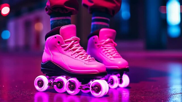 Neon Pink Roller Skates on a Dark Background