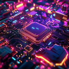 Obraz premium futuristic high-tech cpu, colorful abstract circuit board design, metallic shiny science fiction supercomputer design, generative ai 