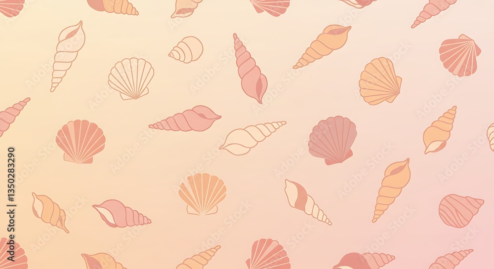 Poster elegant seashell pattern design on soft gradient background with diverse shapes