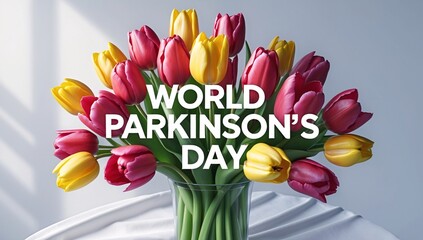 A vibrant bouquet of red and yellow tulips symbolizes hope for World Parkinson's Day.