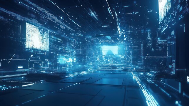 Futuristic digital tunnel, data stream, technology background. Possible use  Stock photo for tech, digital art
