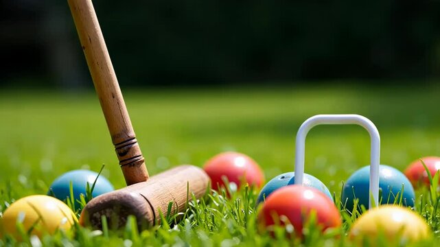 Croquet Game on a Green Lawn