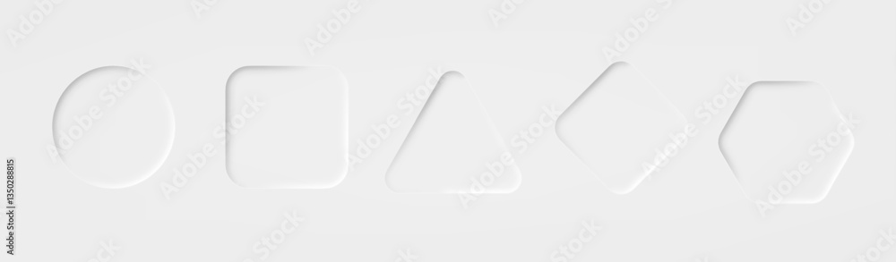 Poster white buttons neumorphic design. geometric shapes on white background with light smooth shadows. web