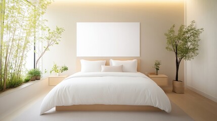 Modern minimalist bedroom with natural elements