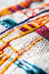 Detailed view of intricate hand-embroidered pattern on fabric