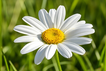 Captivating daisy blossom with pure white petals on the verdant meadow
