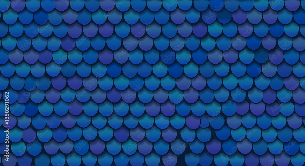 Poster blue fish scale pattern background design with overlapping circles