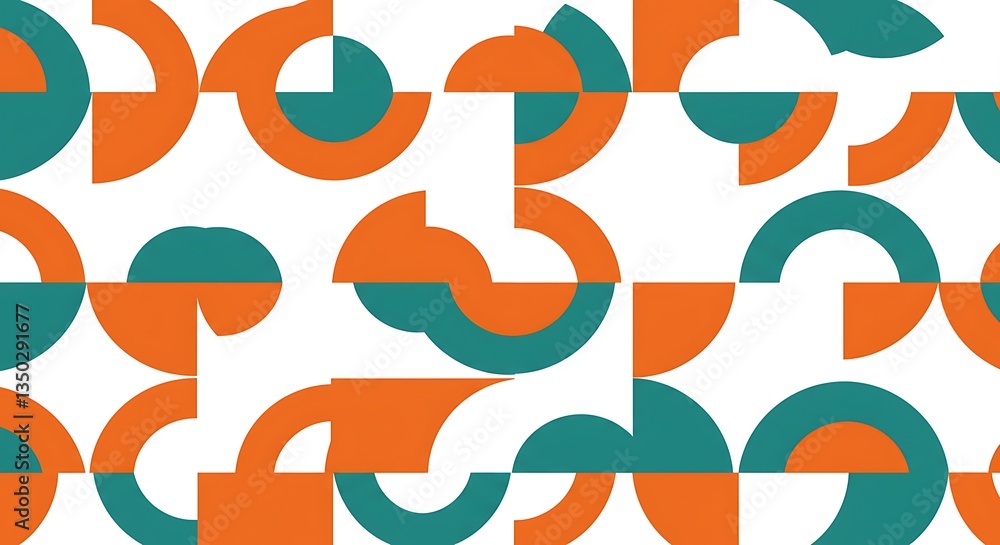 Poster creating abstract geometric pattern with orange and teal shapes on white