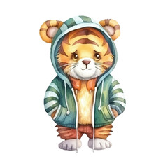 watercolors Cute cool tiger wearing hoodie jacket