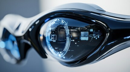 Obraz premium A close-up of a futuristic bionic eye with digital augmented reality features