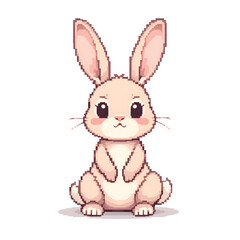 Obraz premium 8-Bit Pixel Art Rabbit Sitting on Its Hind Legs with Big Ears on a White Background