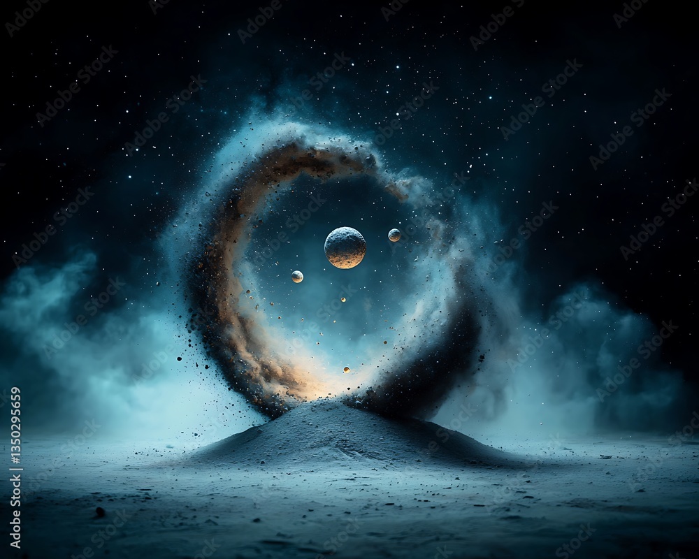 Poster cosmic dust vortex over a snowy plain