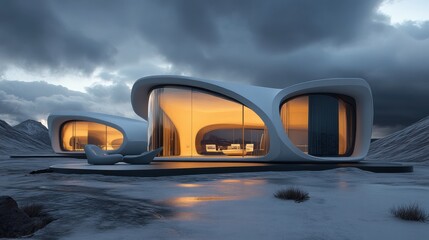 Obraz premium A futuristic research facility studying dark matter and cosmic radiation