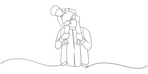 Fathers day line art style vector illustration, father and son line art illustration