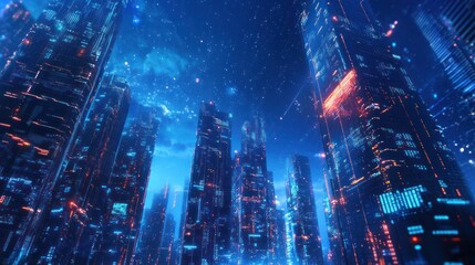 Fototapeta premium Futuristic City Skyline at Night