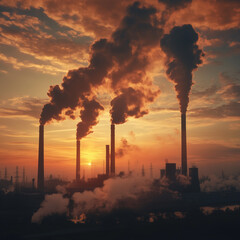 Smokestack releasing pollution smoke and gases into the atmosphere 
