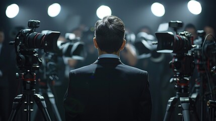 News journalist, live report: media coverage, field correspondent, breaking story, interview scene, press representative, microphone broadcast, event coverage, reporter duty, journalism work,