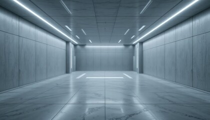 Fototapeta premium The basement room on the bottom floor of the building's parking lot is empty in an industrial cast concrete style. Abstract modern minimal background
