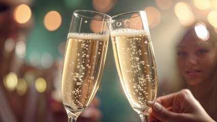 Celebration with sparkling drinks at a festive gathering during the evening hours