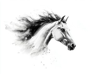 Black and White Majestic Horse with Smoke Effect