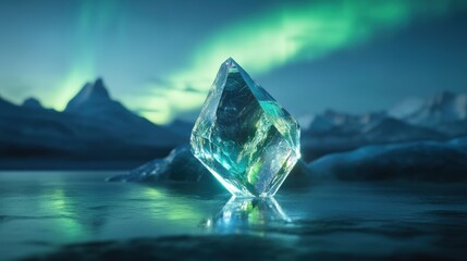 A sparkling crystal prism reflects light against a dark background