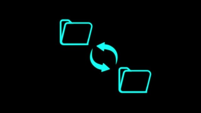 File copying and pasting upload and download concept. File transfer computer folder to folder animation Alpha Channel.