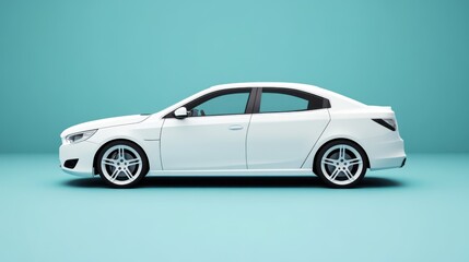 White Sedan Studio Shot, Teal Background