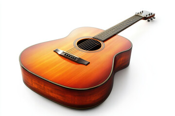 Fototapeta premium Acoustic Guitar with a Wooden Finish Isolated on White Background