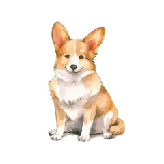 watercolors Cute corgi dog sitting illustration