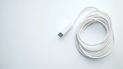 White cable, coiled, desk, tech, blank