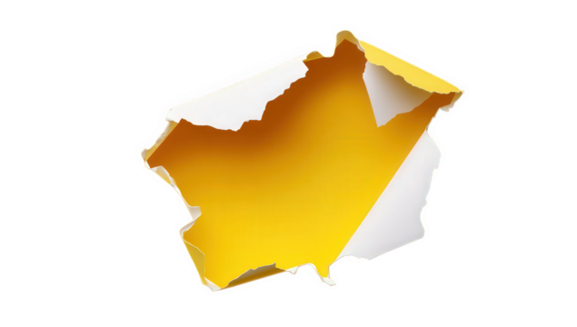 a piece of white paper is torn away revealing a vibrant yellow background underneath. contrast and texture ideal for creative projects or visual communication