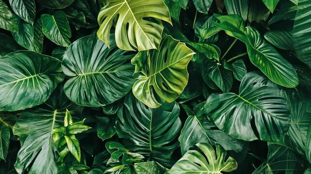 Lush green foliage creates a dense tropical atmosphere in nature's vibrant display