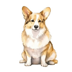 watercolors Cute corgi dog sitting illustration