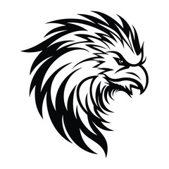 Fototapeta premium A powerful and majestic silhouette of a griffin head, featuring sharp beak, fierce eyes, and noble details. Perfect for fantasy-themed designs, gaming logos, heraldic emblems, and mythical artwork.