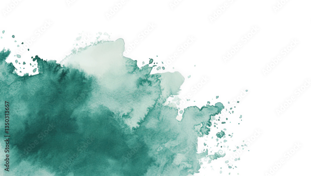 Poster a soft abstract watercolor splash in shades of teal and green creating a serene and artistic backgro