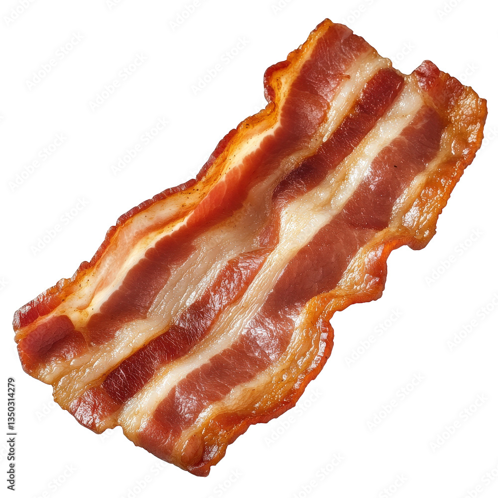 Poster a crispy strip of bacon showcasing its rich color and texture perfect for adding flavor to various d