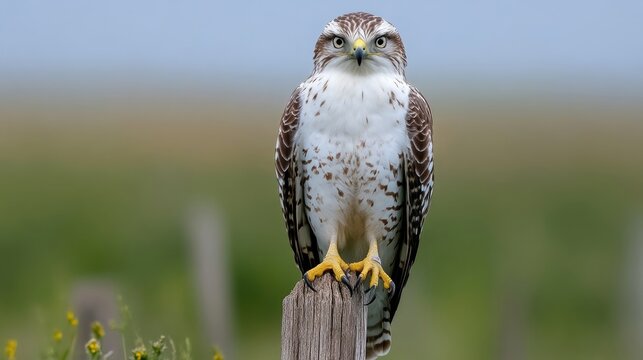 Sharp-shinned hawk perched on a post