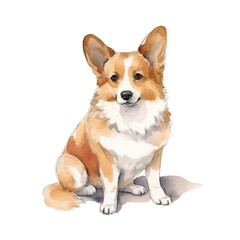 watercolors Cute corgi dog sitting illustration