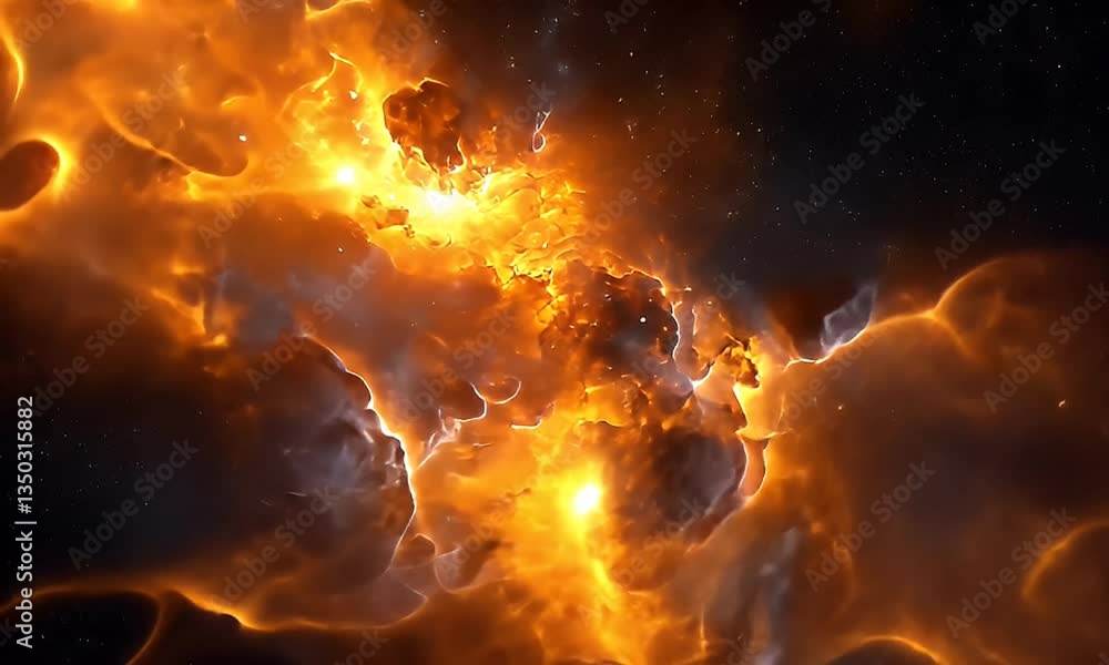 Canvas Prints vibrant fiery nebula with explosive colors illuminating cosmic clouds in the depths of space