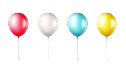 four colorful balloons?red white blue and yellow?each attached to a thin stick suggesting a festive or celebratory theme