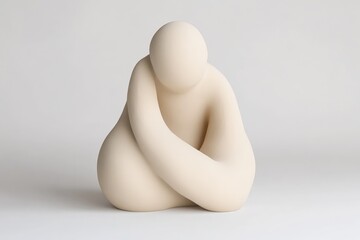 Obraz premium Cream-colored abstract sculpture of a seated figure
