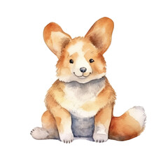 watercolors Cute corgi dog sitting illustration