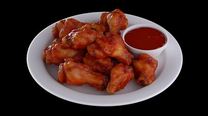 Crispy buffalo wings topped with tangy glaze and garnish high resolution picture