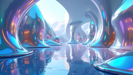 Chrome Horizons: A Dance of Light and Color