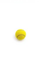 A single, fuzzy yellow tennis ball sits on a pure white background, photography, athletic, healthy lifestyle